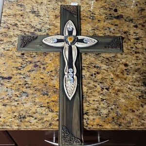 Decorative Wooden Cross with Embellishments